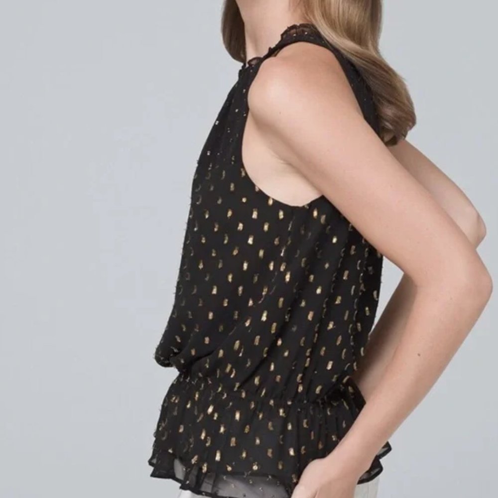 WHBM Metallic Gold on Black Sleeveless Top Size Small - Picture 3 of 8